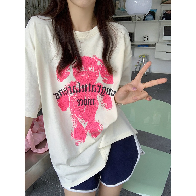 Áo Thun Nữ Ngắn Tay Cổ Tròn Form Dài Rộng Thời Trang Hàn