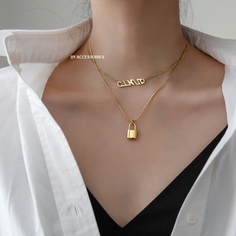 Dây chuyền titan ổ khóa 2 tầng không gỉ WN200402