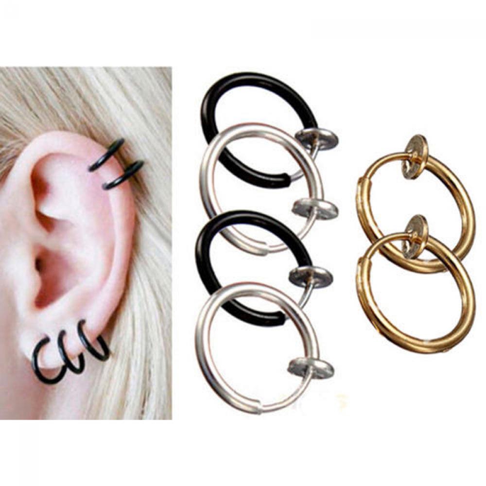 2pcs Fashion Unisex Jewelry 3 Colors Ear Clip non Piercing Ring Piercing Ring Piercing