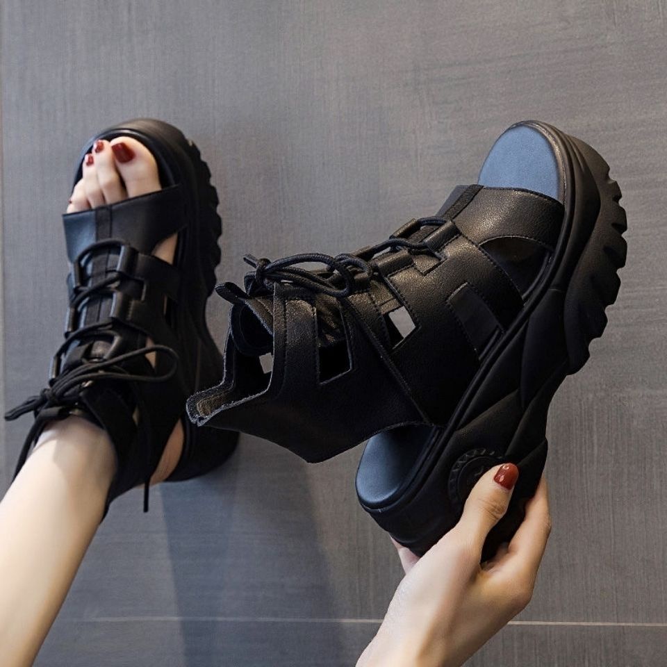 Giày Sandal Đế Xuồng Dày Dặn Bằng Da Mềm Chống Trượt Thoải Mái Dành Cho Nữ