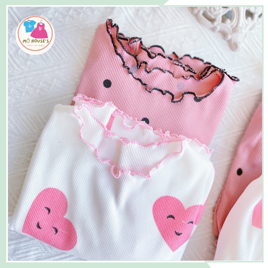 Bộ quần áo thun tăm , bộ thun tăm dài tay họa tiết dễ thương cho bé gái từ 8kg đến 22kg BBG17