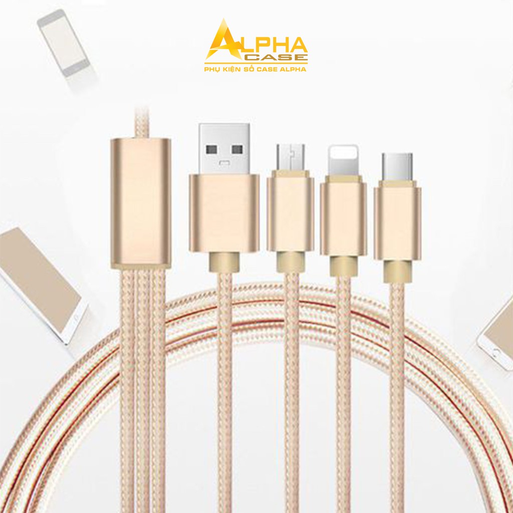 Cáp Sạc 3 Đầu L2 chính hãng SD Design đa năng 3in1 Lightning - Micro - Type C Dây Dù Sạc cho Samsung Oppo Xiaomi iPhone