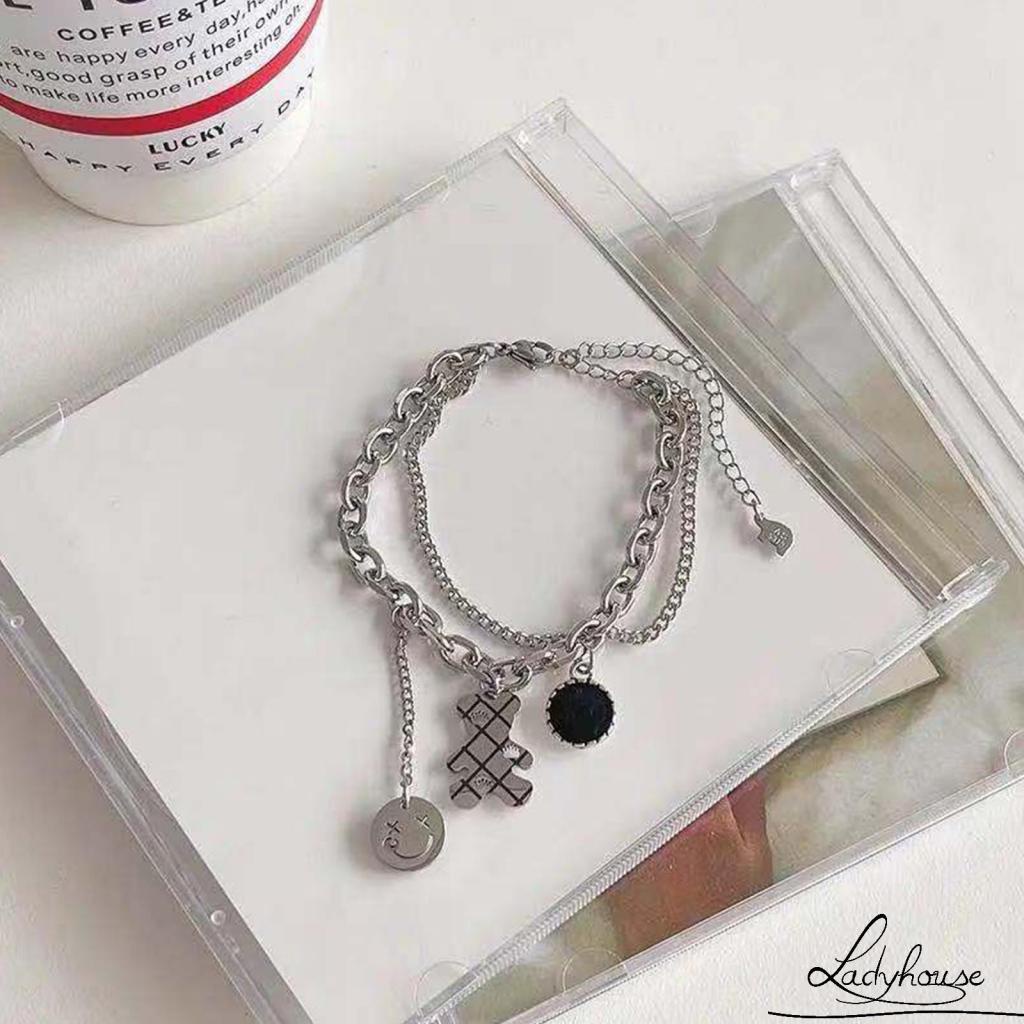 Vòng cổ Hai Lớp Mặt Gấu Mặt Cười Đơn Giản Dành Cho Nữ