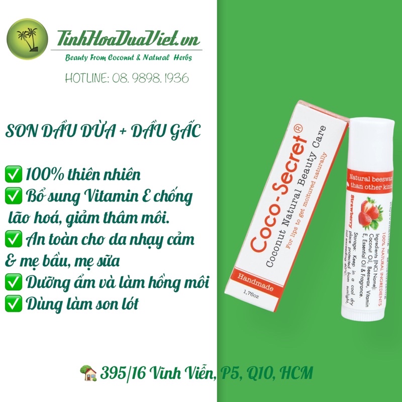 [2025] SỈ 10 SON COCO SECRET DẦU DỪA SÁP ONG DƯỠNG MÔI MỀM MƯỢT