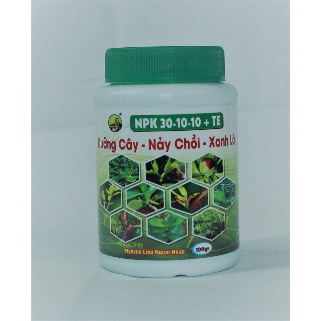 Phân bón cây cảnh NPk 30-10-10 + TE Nảy chồi xanh lá dưỡng cây hũ 100g