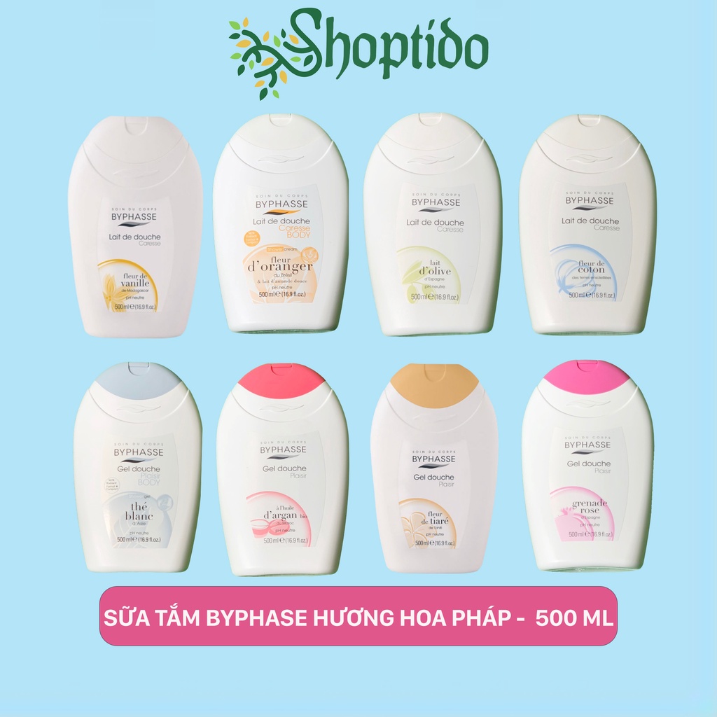 Sữa tắm Byphasse dưỡng da, hương thơm tươi sáng lait de douche 500ml NPP Shoptido