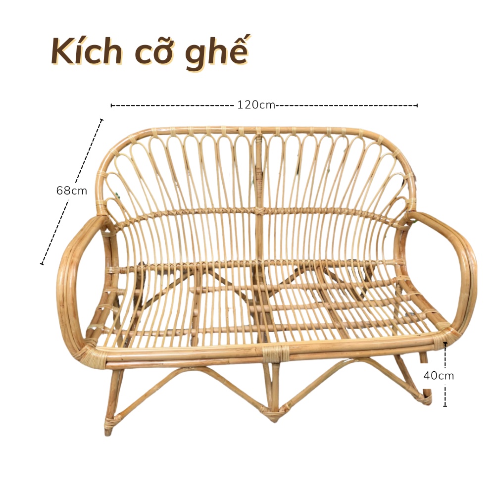 Ghế Sofa đôi Mây hoạ tiết dài 120 cm, phù hợp làm ghế quán Cafe / nhà hàng / Khách Sạn ( Có thể thay đổi kích thước)