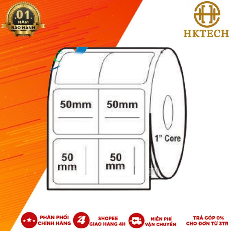 [Rẻ vô địch] [Chính hãng] giấy in tem khổ 50x50 mm, 2 tem/hàng, cuộn 50m, tem in mực