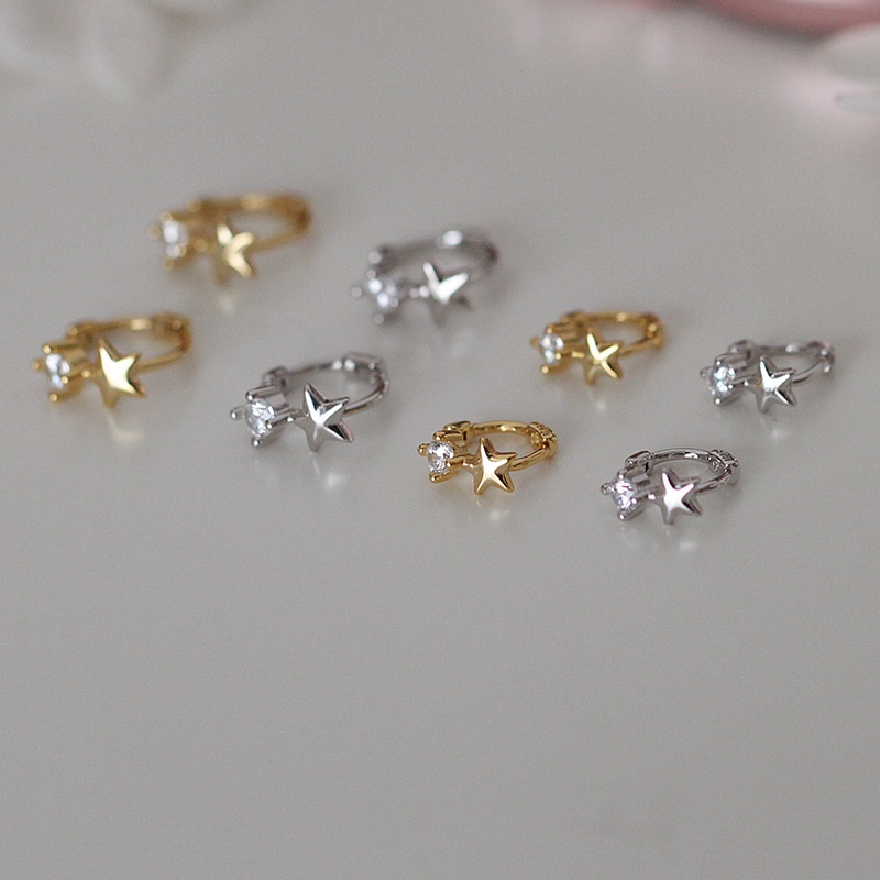 Khuyên Tai Tròn Bộ Khuyên Tai Tròn Đính Đá Zircon Ngôi Sao Thời Trang Không Gây Dị Ứng Cho Nữ