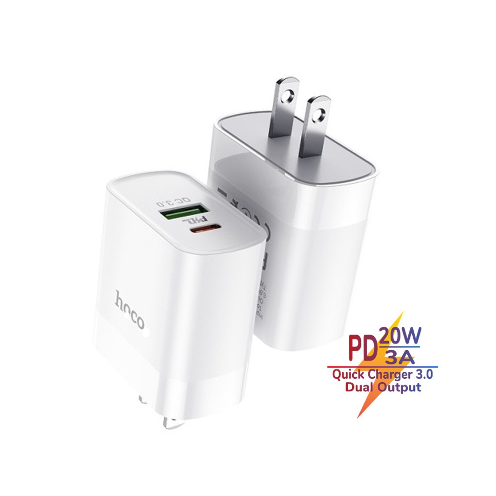 ⚡Mới⚡Củ sạc IP13 12 promax Hoco C80A/C80 2 cổng (USB+Type- C) 3.1A,PD 18W,Q.C 3.0 hỗ trợ sạc nhanh cho ĐT