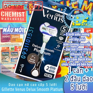 ☄️bill úc☄️ dao cạo nữ 5 lưỡi gillette venus deluxe smooth platinum + 2 blade refills