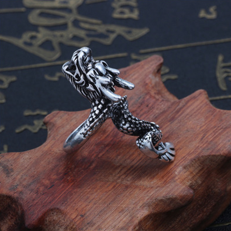 Nhẫn Hở Mạ Vàng 18k Hình Rồng Cá Tính Cho Nam
