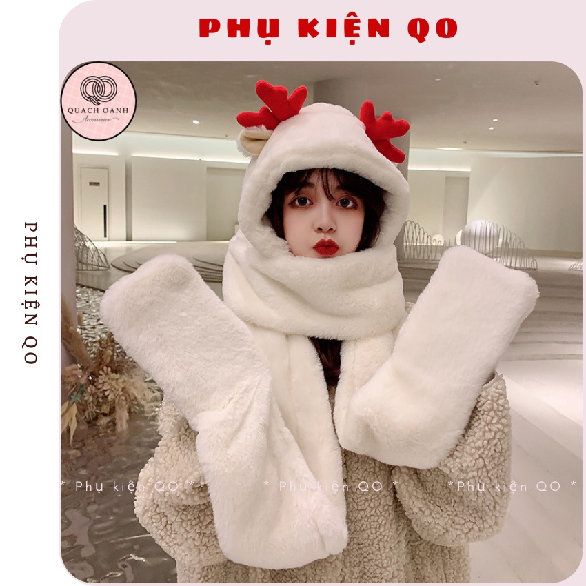 Mũ lông tai gấu kèm khăn kèm gang tay tiện lợi - MU05