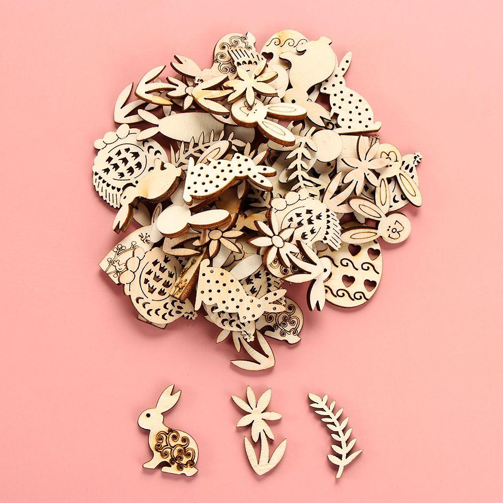 KUNHEV Set 50 Phụ Kiện Treo Trang Trí Bằng Gỗ Hình Thỏ Phục Sinh