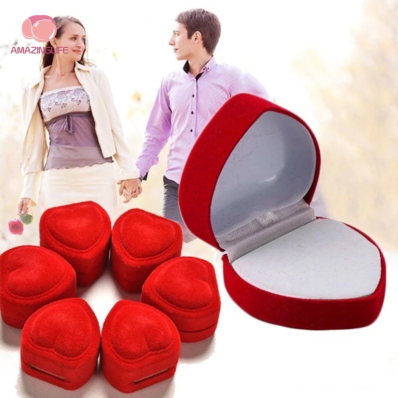 Set 1 / 3 / 5 Hộp Đựng Nhẫn Hình Trái Tim Đỏ