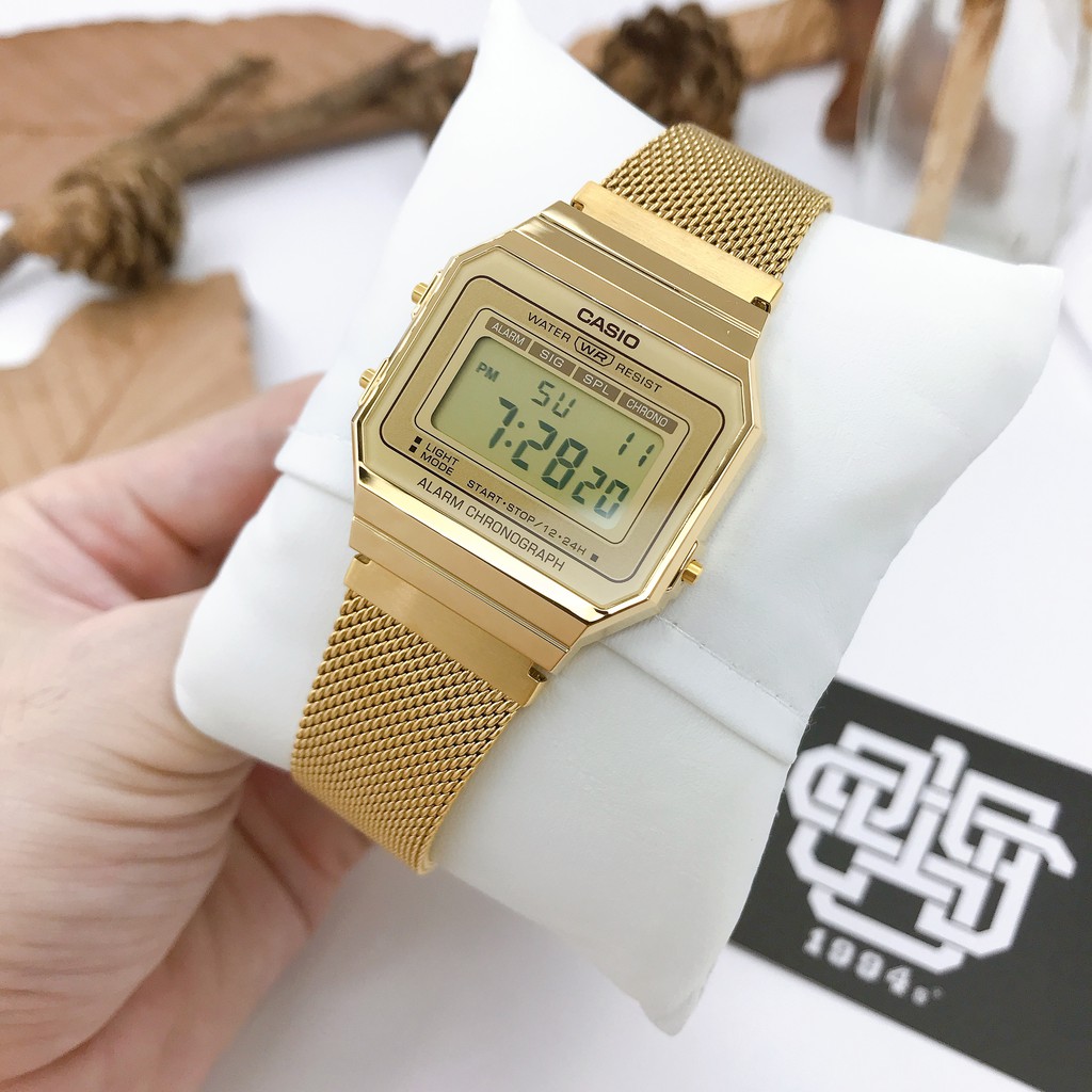 Đồng hồ nam/nữ Casio A700 Series, dây thép không gỉ, chống nước 50m, size 35.5mm, hàng chính hãng