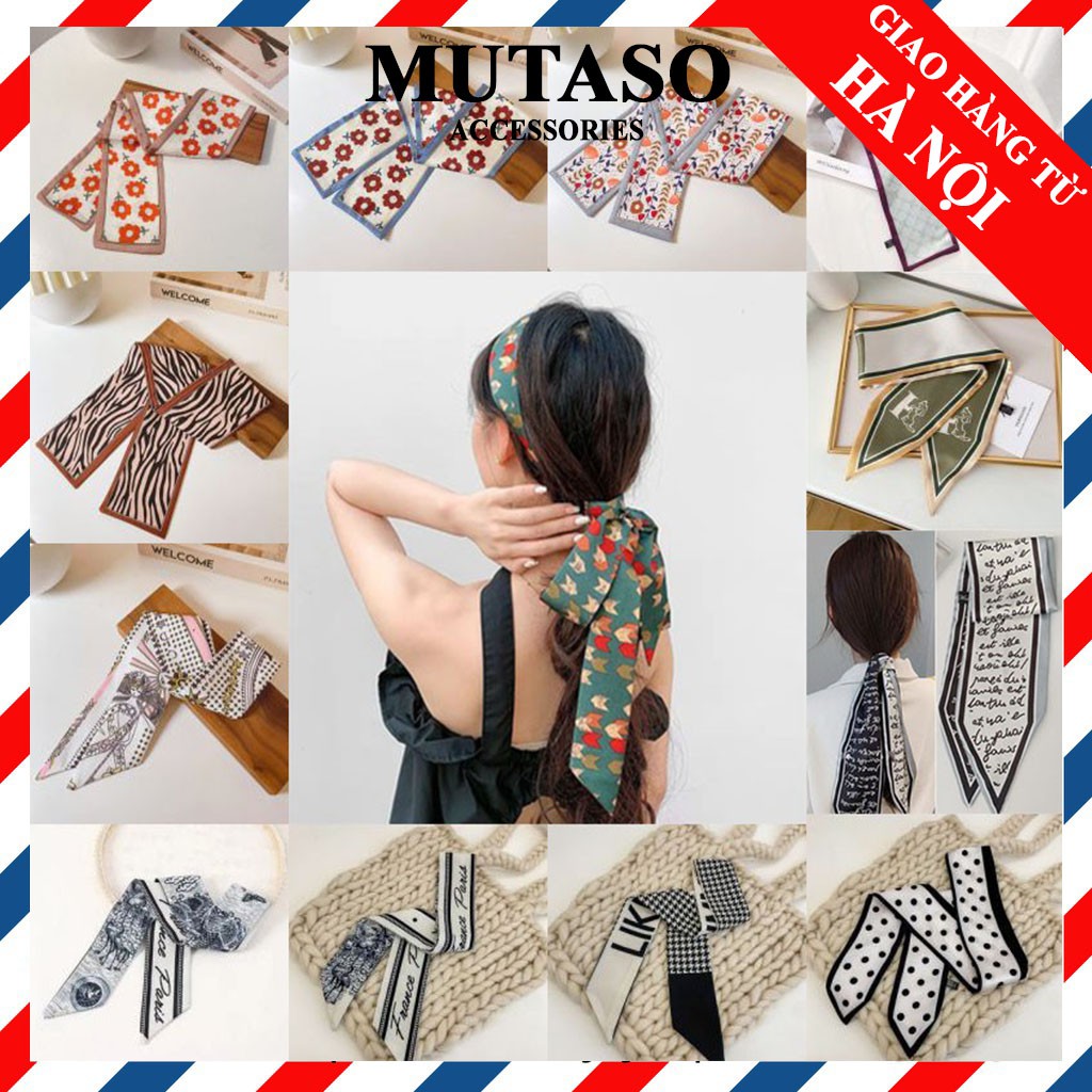Khăn lụa buộc tóc MUTASO phụ kiện thời trang đa năng kiểu Pháp dây buộc tóc Streamer K02