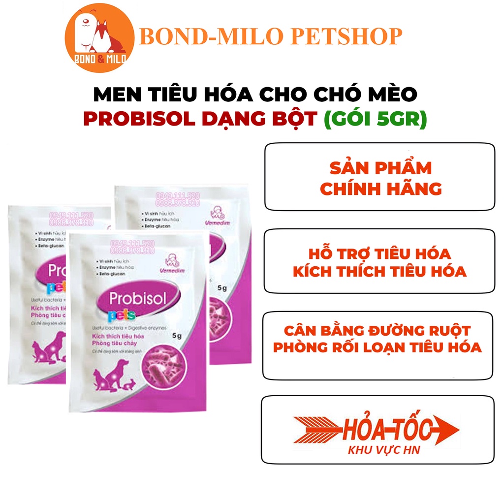 MEN TIÊU HÓA CHO CHÓ MÈO PROBISOL DẠNG BỘT GÓI 5GR - BONDMILO SHOP