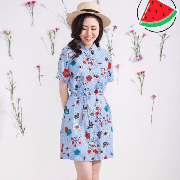 Đầm sơ mi hoa văn