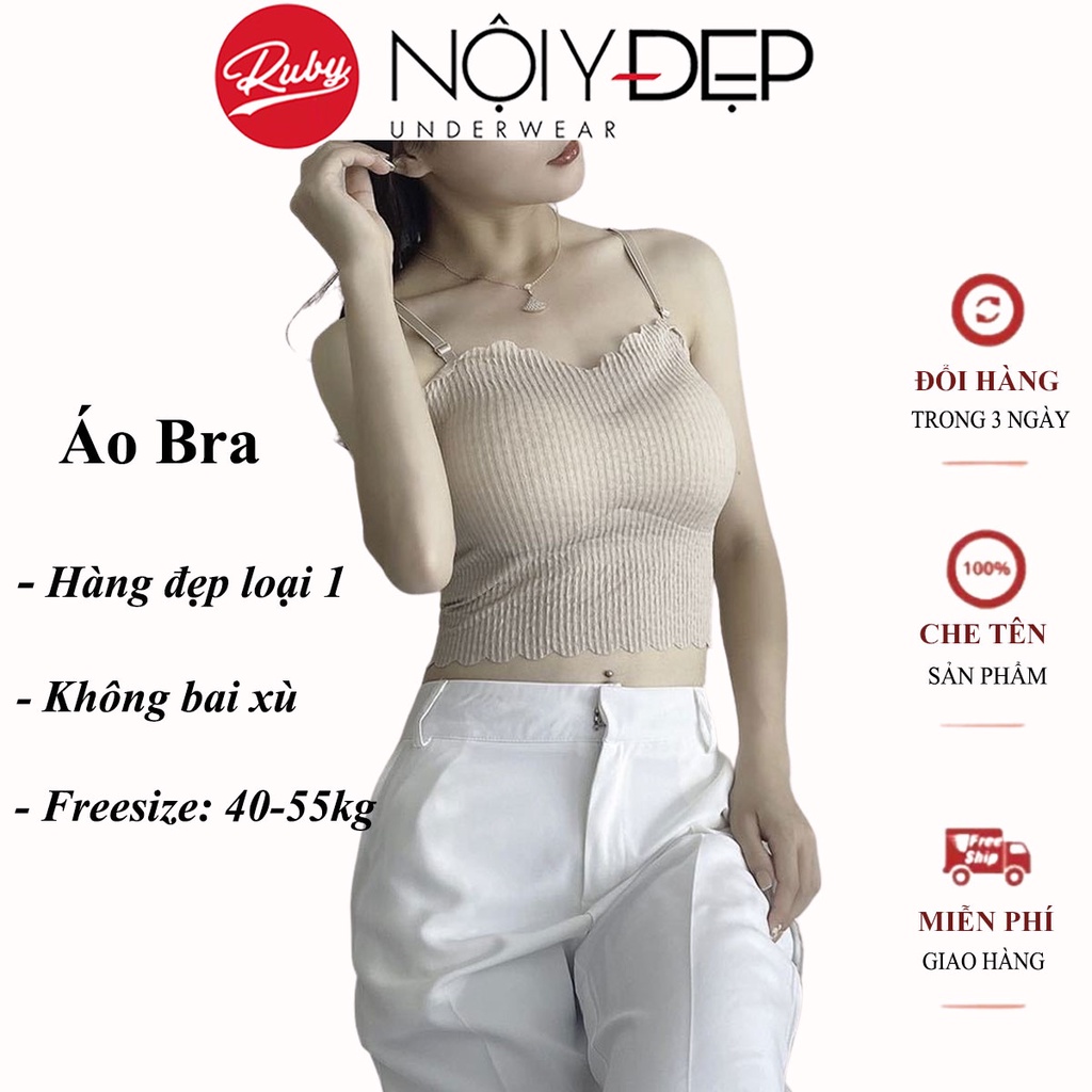 Áo lót Bra 2 dây mảnh có mút ngực bên trong không cần mặc áo lót tạo phom ngực dáng dài viền ren thêu nổi quyến rũ sexy