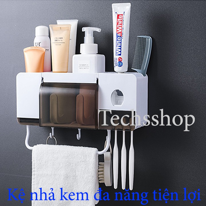 Kệ Để Bàn Chải Đánh Răng Nhả Kem Tự Động Đa Chức Năng 6in1 Renai Ra-825 Kèm Theo 2 cốc Và Có Móc Treo Và Thanh Treo Khan