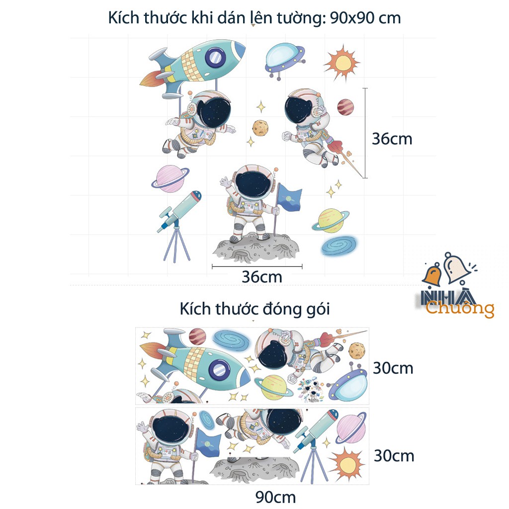 Decal dán tường cho bé yêu mẫu Phi hành gia và tàu vũ trụ (C12)
