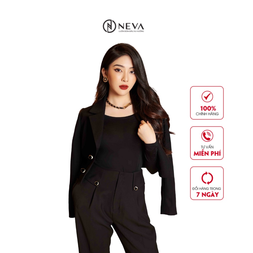 Áo Vest Nữ Công Sở Neva Dáng Lửng Cổ 2 Ve Đen 21F1W620431T011