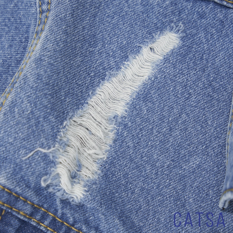Áo khoác unisex CATSA, chất kaki jean xanh wash rách mặc phong cách, thoải mái, năng động AKJ037