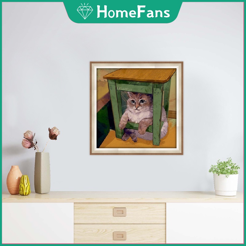 Bộ Tranh Đính Đá 5D Họa Tiết Chú Mèo Dễ Thương Độc Đáo diy 30x30cm