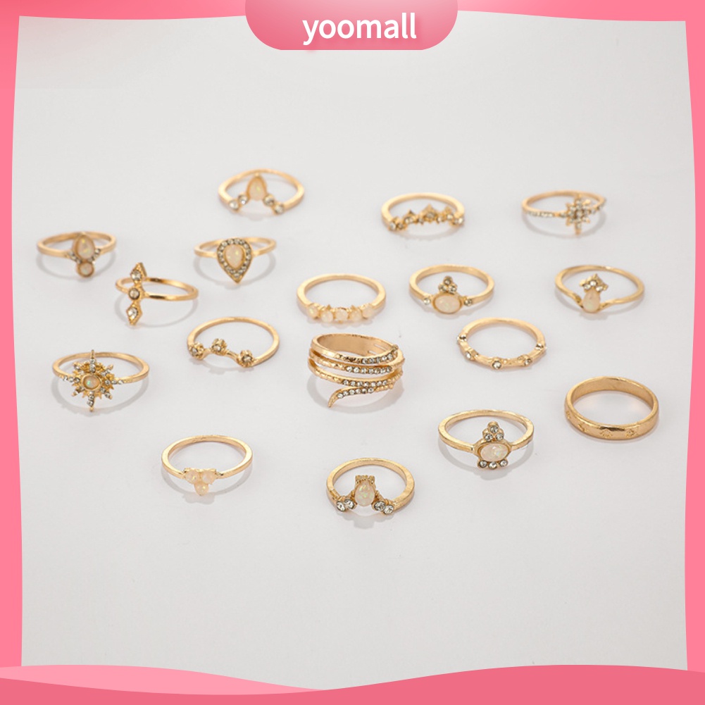 Yomall♡ Set 17 Nhẫn Hợp Kim Đính Đá Nhiều Kiểu Phong Cách Bohemian Cho Nữ