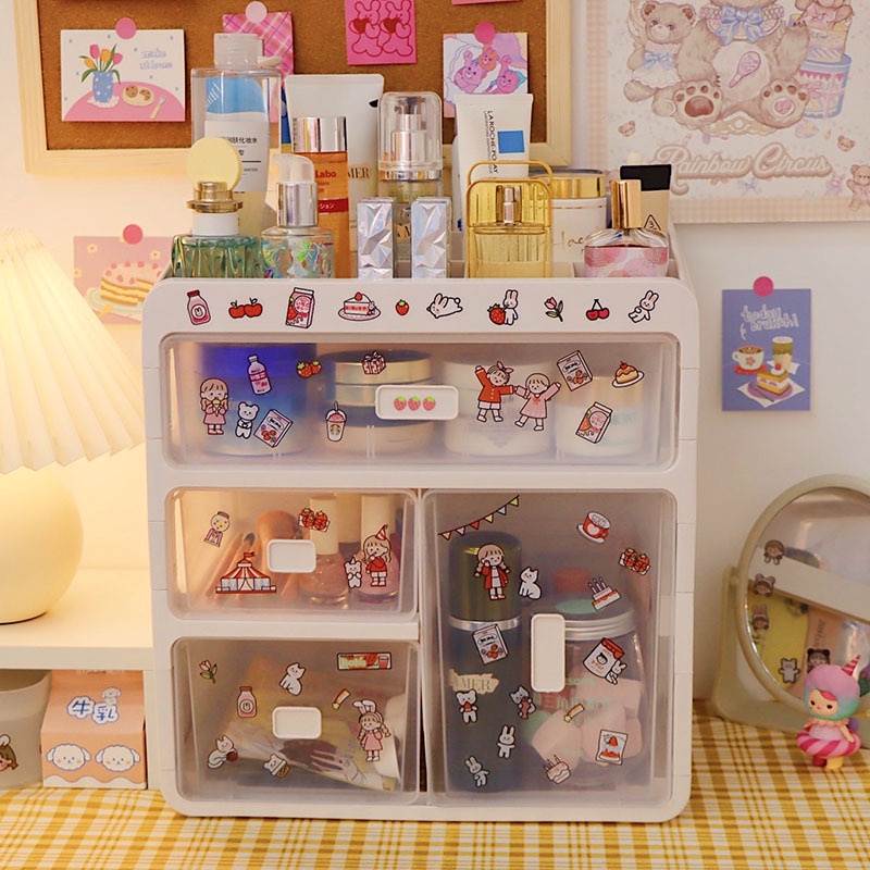 Tủ nhựa ulzzang cỡ lớn nhiều tầng nhiều ngăn đa năng đựng phụ kiện, mĩ phẩm, sticker dễ thương xinh xắn ❤️