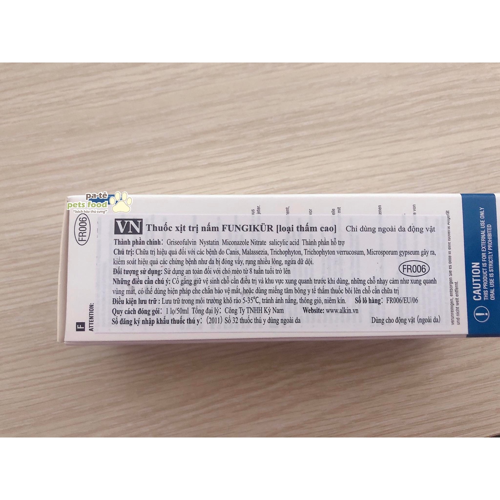 Xịt nấm, viêm da, ghẻ Alkin Fungikur cho thú cưng chó mèo chai 50ml - Hàng chính hãng