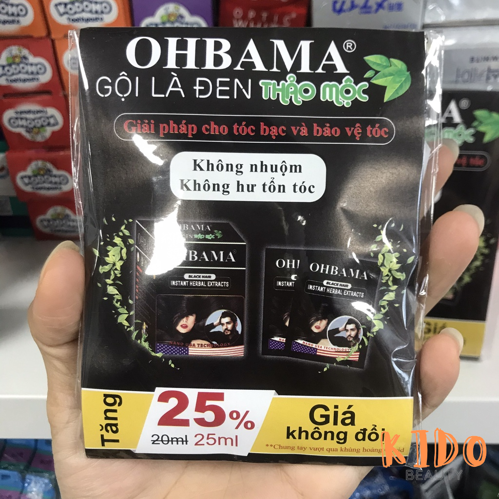 Dầu Gội Phủ Bạc OHBAMA Black | Brown Hair Instant 20ml Gội Là Đen / Nâu Thảo Mộc
