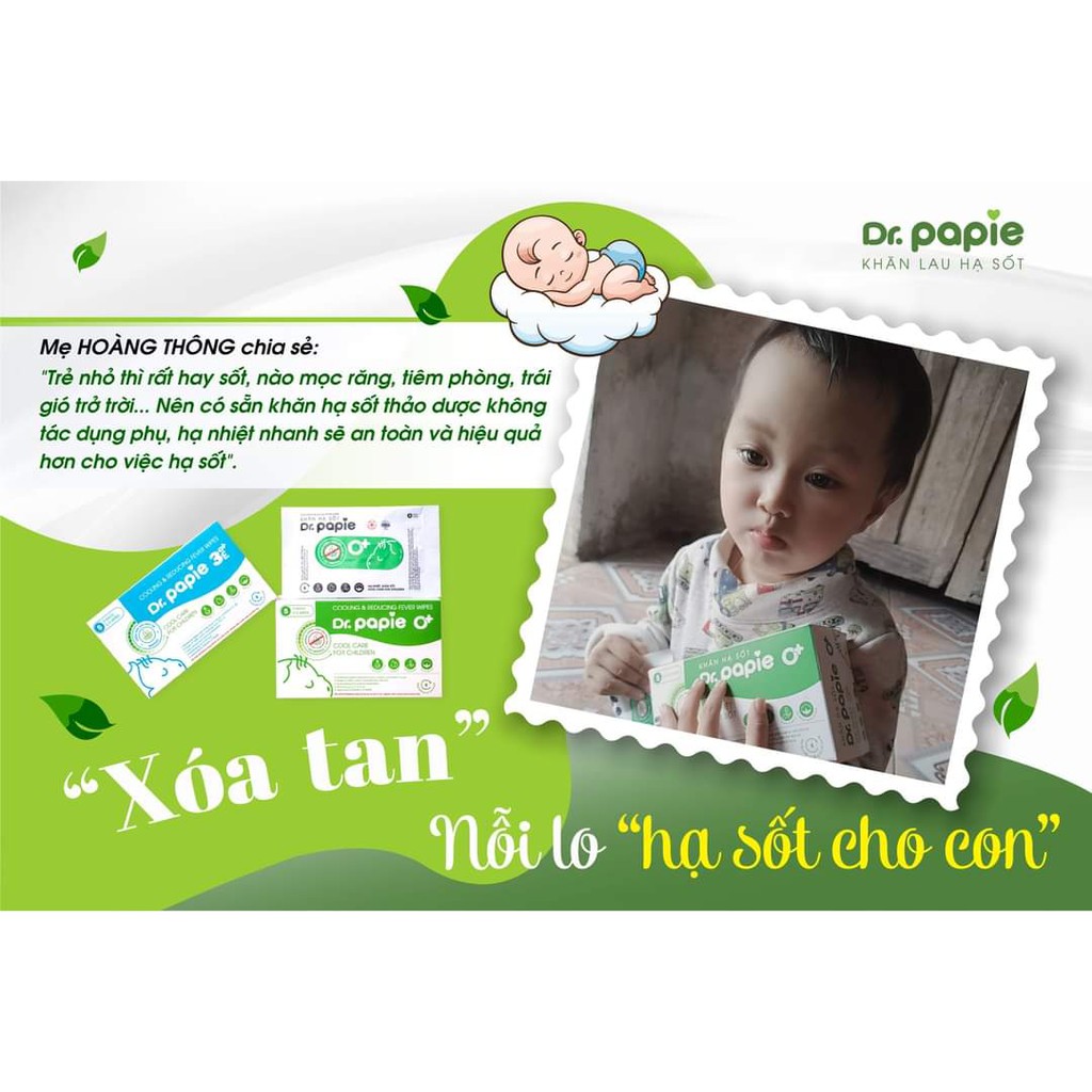 Khăn lau hạ sốt Dr Papie 25 Tờ - Khăn lau thảo dược hạn nhiệt, giảm sốt cho bé từ 0+ tháng.
