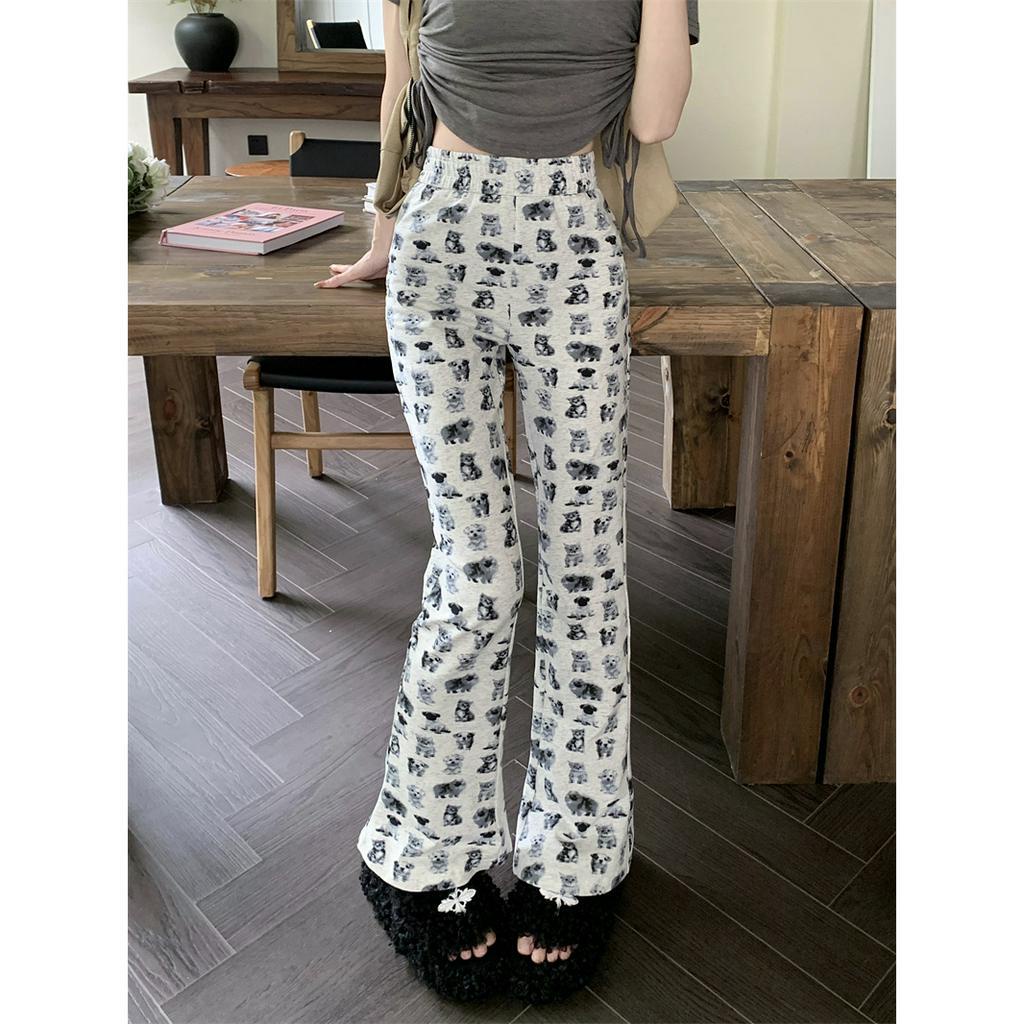 「 WELOVE1 」Quần Dài Nữ Lưng Cao In Hình Chú Chó Thời Trang