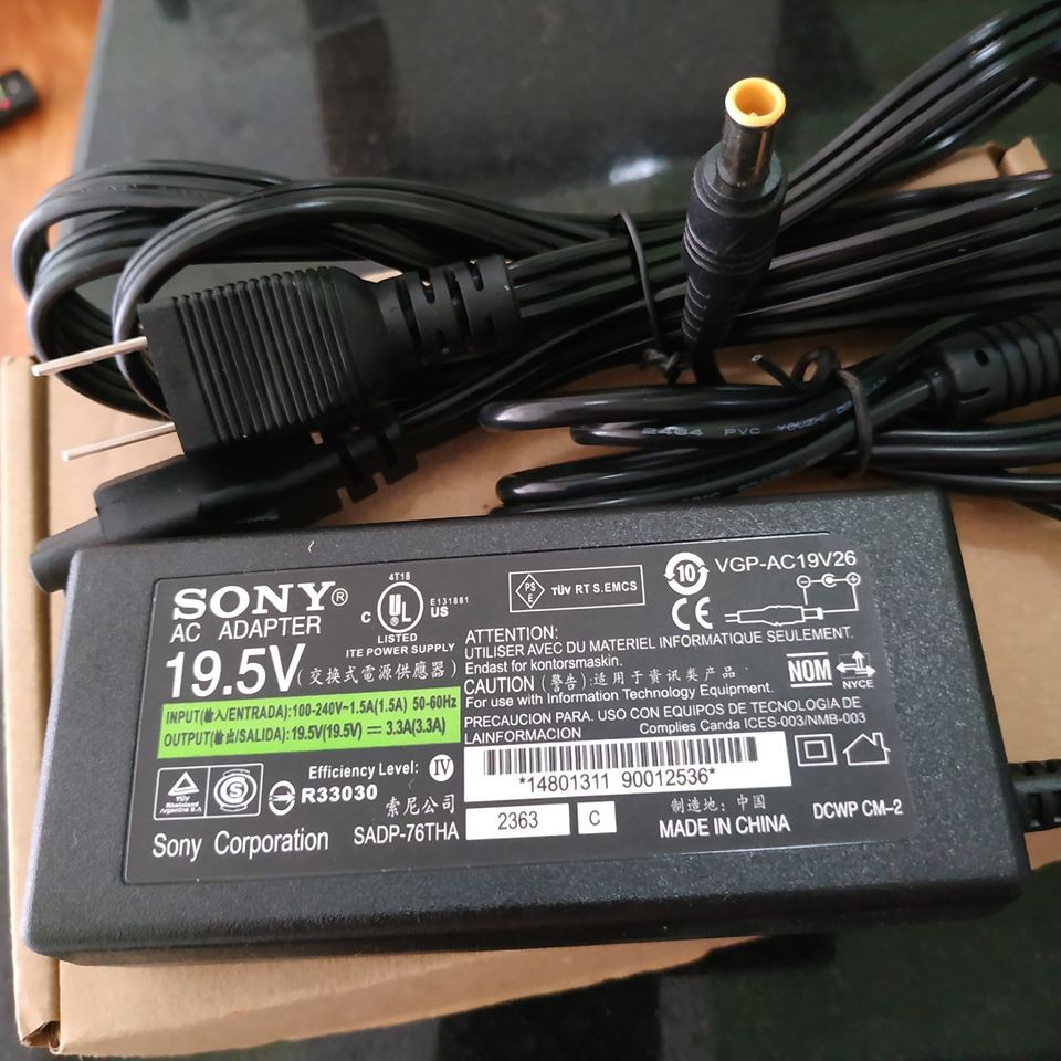 Sạc Laptop Sony Vaio Chính Hãng 19.5V - 3.3 A- 65W Tặng kèm dây nguồn