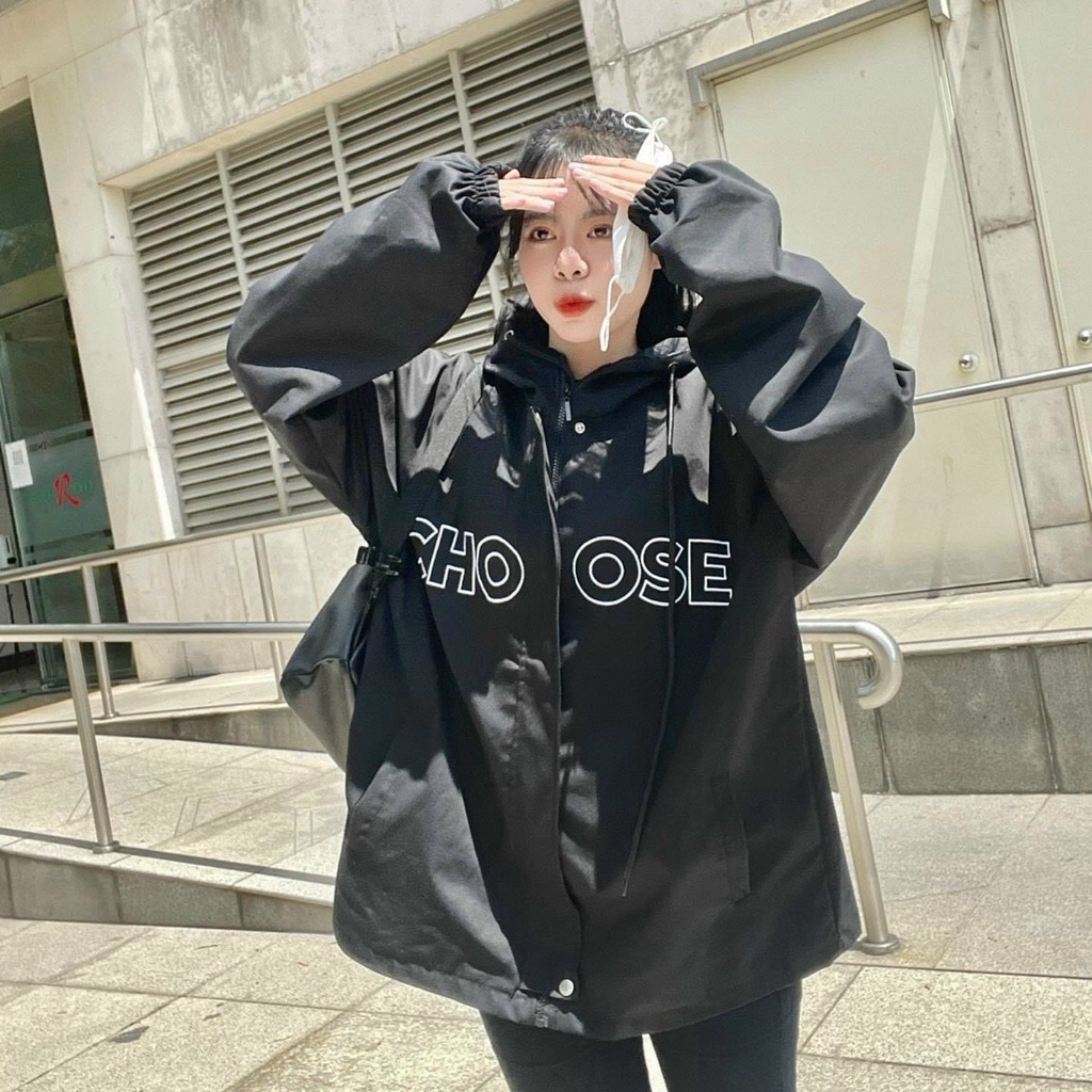 ÁO KHOÁC KAKI NỮ CỔ BẺ DÂY KÉO IN CHỮ CHOOSE CHỐNG NẮNG SIÊU ĐỈNH CỰC MÁT NITIQC