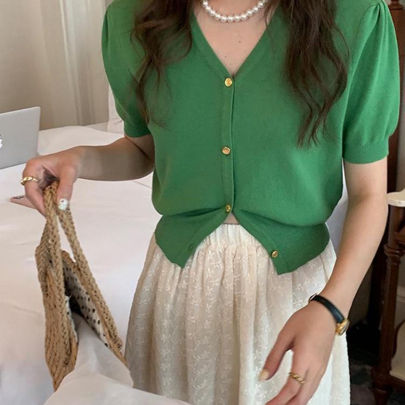 Áo NZN dệt kim cổ chữ V phong cách Hàn Quốc thời trang mùa hè có 3 màu tùy chọn