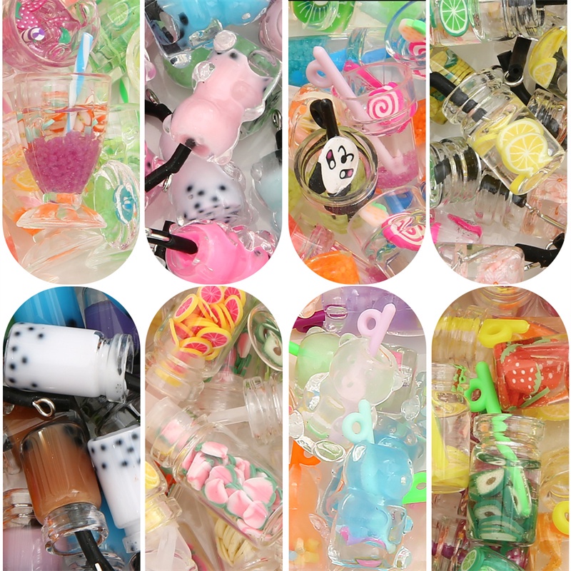 Mặt Dây Chuyền Hình Ly Trà Sữa / Trái Cây Mini Bằng Nhựa Độc Đáo DIY