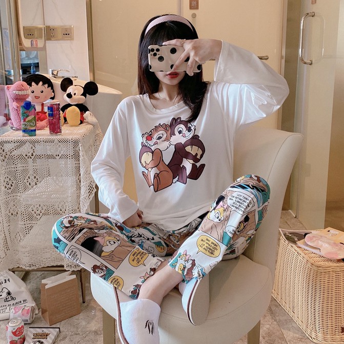 Đồ Bộ Nữ Tay Dài Quần Dài Hoạt Hình Họa Tiết Nhân Vật Dễ Thương TD04 | BigBuy360 - bigbuy360.vn