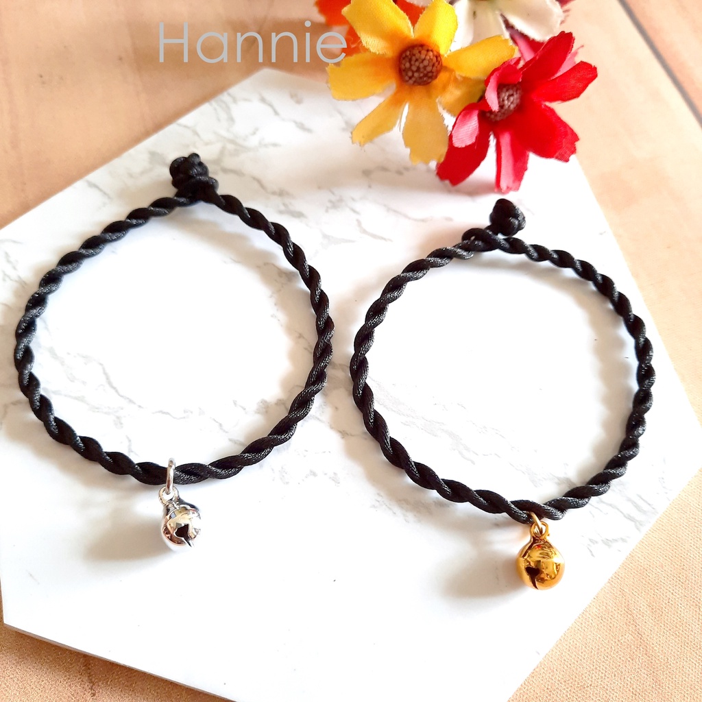 (Đỏ/Đen) Vòng tay chỉ may mắn chuông màu bạc vàng - Vòng phong thủy bình an nam nữ handmade
