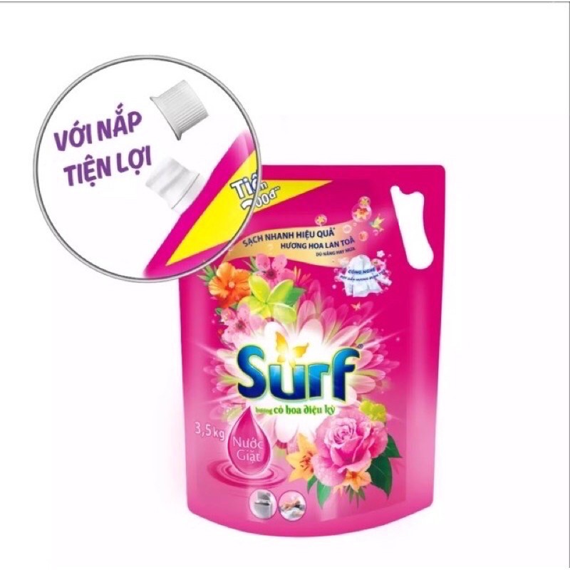 Nước giặt Surf hương cỏ hoa diệu kỳ/ sương mai dịu mát túi 3,5kg