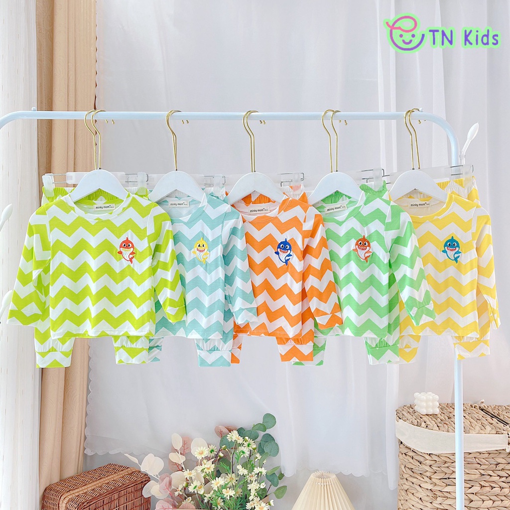 Bộ Đồ Quần Áo Bé Gái, Bé Trai Vải Thun Lạnh gợn sóng cá mập BABYSHARK D17