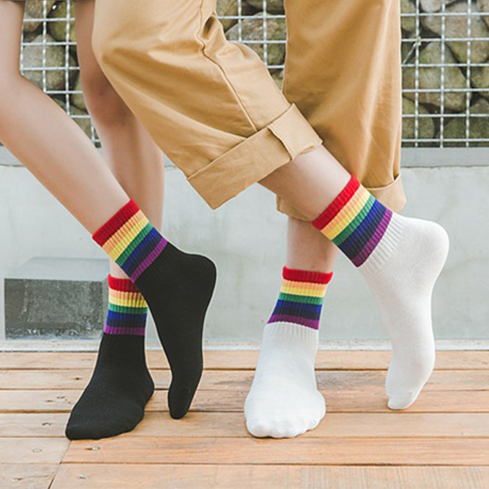 Vớ cotton sọc cầu vồng cá tính thời trang thu đông cho unisex