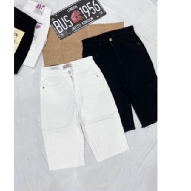 Quần ngố trắng đen jeans co giãn