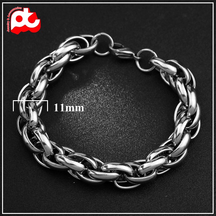 Lắc tay nam inox cao cấp rẻ đẹp kiểu bông dừa thời trang titan thép không gỉ trangsucpt cỡ 11mm màu trắng PTLTNA18
