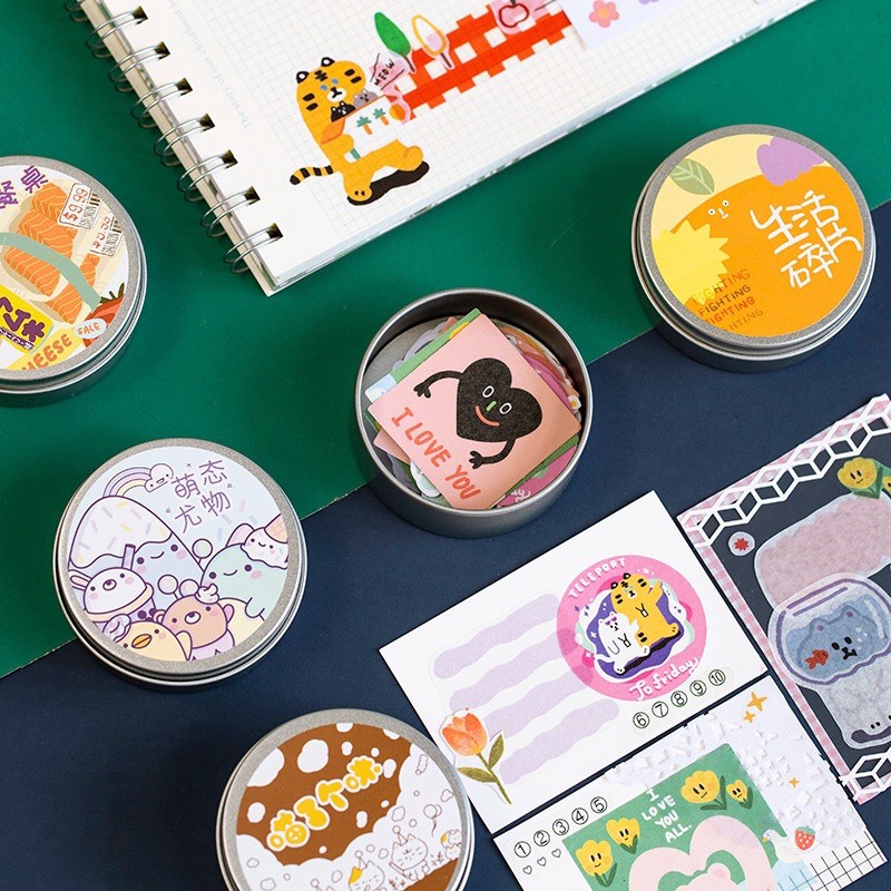 Hộp 50 miếng dán đựng hộp sắt sticker miếng dán niêm phong