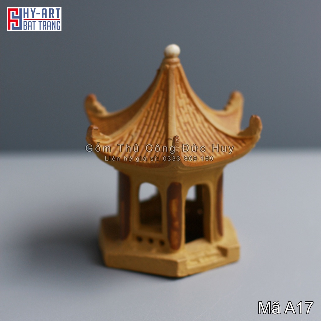 Mô hình gốm Lầu lục lăng nhỏ phụ kiện trang trí tiểu cảnh hòn non bộ bể cá chậu cây bonsai