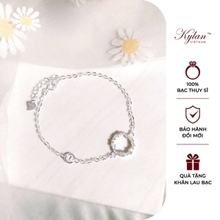 Lắc chân bạc nữ Kylan Silver KL0502 mặt tròn đính đá nhân tạo