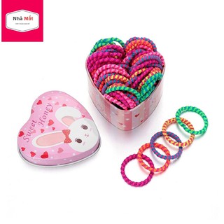 Set 50 dây cột tóc kèm hộp tim co giãn nhiều màu cho bé